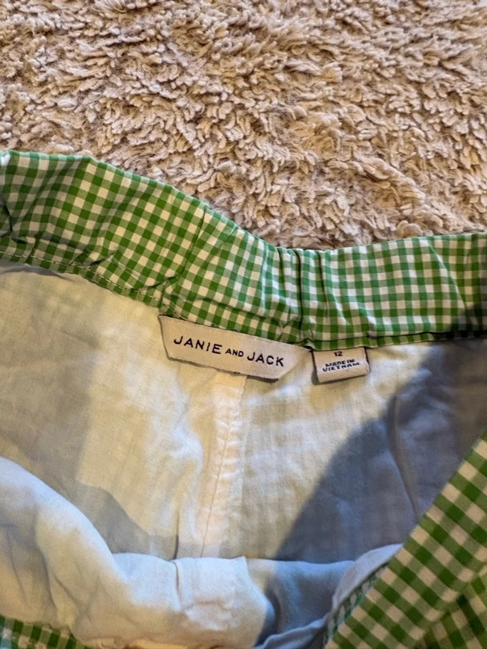 Janie and Jack‎ Gingham Shorts Girls 12 Green Good Side Zip Preppy Checkered